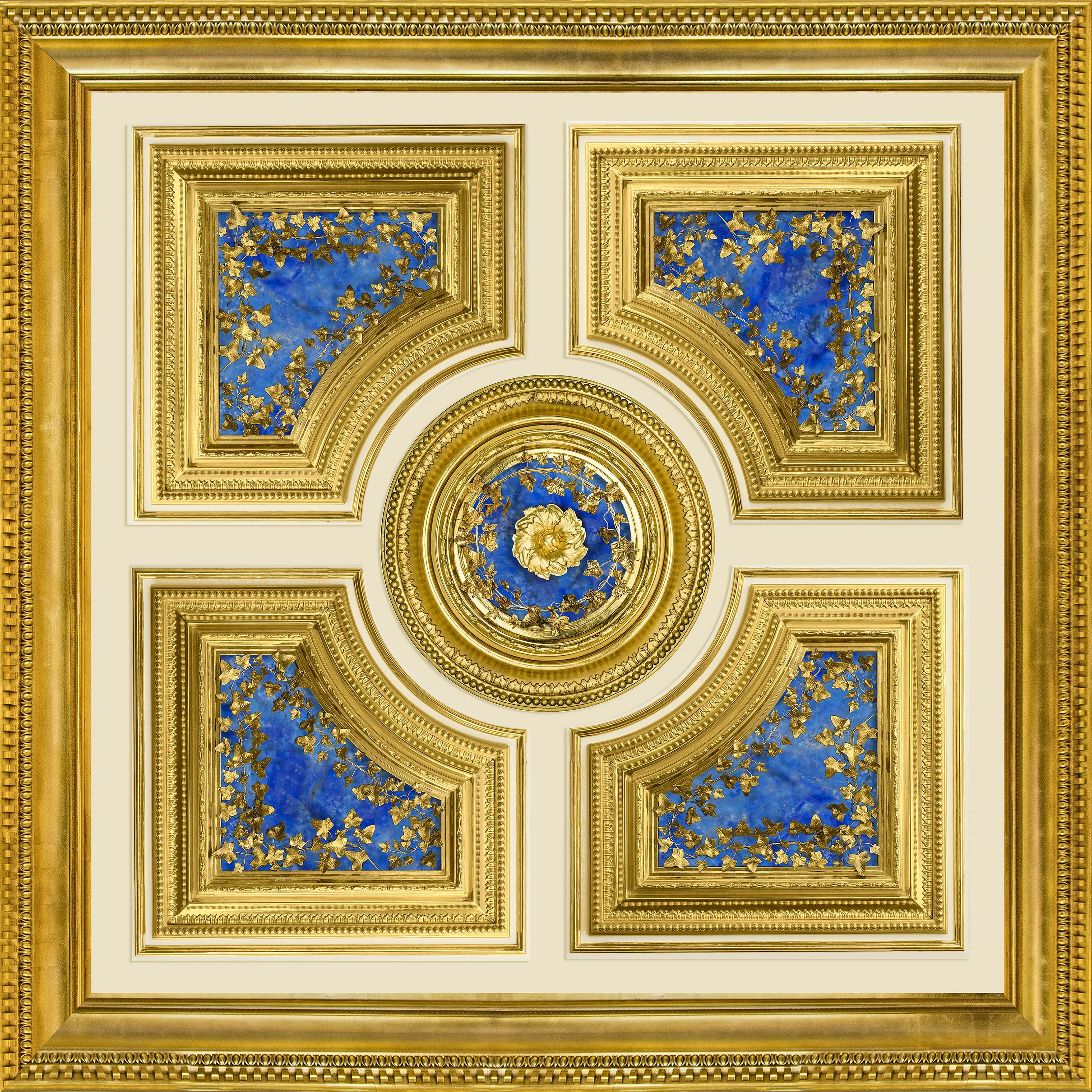 Soffitto Lepus - Vista completa del soffitto artistico decorato con doratura a missione